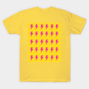 Hot Pink Lightning Pattern on Bright Yellow T-Shirt